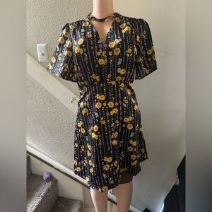 DressBerry Floral Black and Yellow Dress